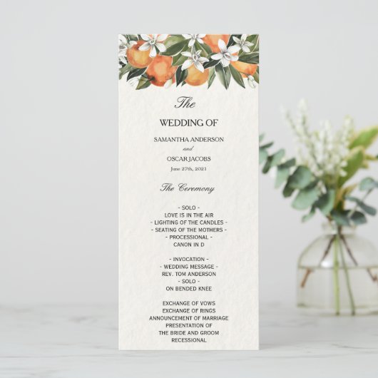 Moderne Waterverf van Sinaasappel en bloemen Menu (Staand voorkant)