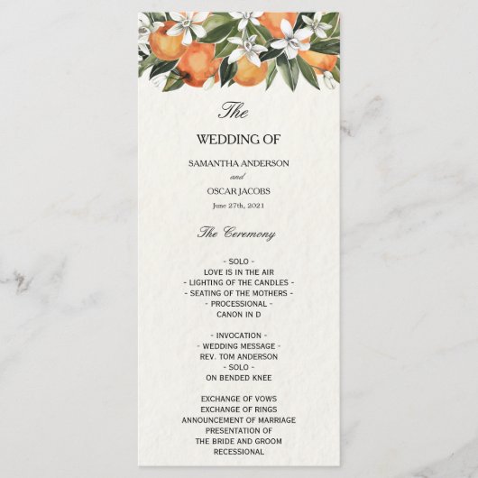 Moderne Waterverf van Sinaasappel en bloemen Menu (Voorkant)