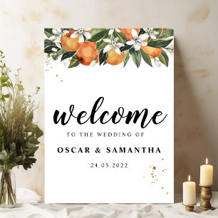 Moderne Waterverf van Sinaasappel en bloemen Poster