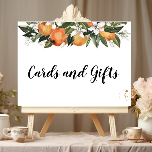 Moderne Waterverf van Sinaasappel en bloemen Poster