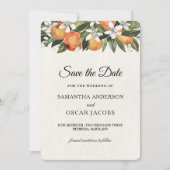 Moderne Waterverf van Sinaasappel en bloemen Save The Date (Voorkant)