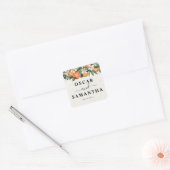 Moderne Waterverf van Sinaasappel en bloemen Vierkante Sticker (Envelop)