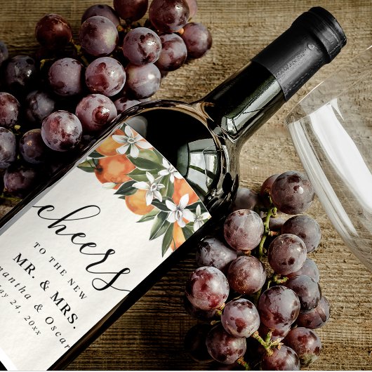 Moderne Waterverf van Sinaasappel en bloemen Wijn Etiket