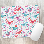 Moderne Waterverf van vogelpest Muismat<br><div class="desc">Moderne en hedendaagse waterverf vogels en bloemen in levendige blauwgroen groene,  magenta roze en rood op een witte achtergrond. Originele kunst van Nic Squirrell.</div>