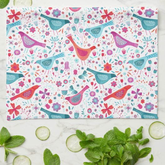 Moderne Waterverf van vogelpest Theedoek (Gevouwen)