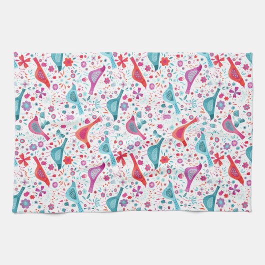 Moderne Waterverf van vogelpest Theedoek (Horizontaal)