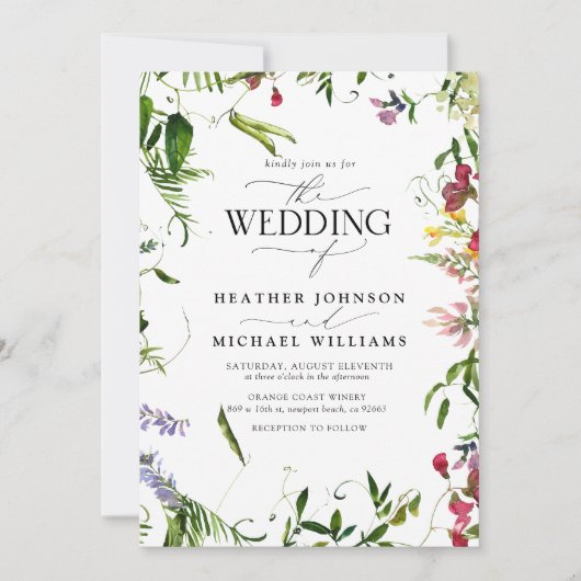 Moderne Waterverf van Wildflower  bruiloft Kaart (Voorkant)