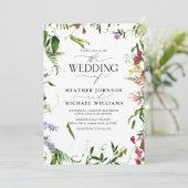 Moderne Waterverf van Wildflower bruiloft Kaart (Staand voorkant)