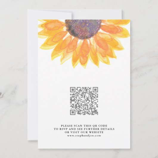 Moderne Waterverf van zonnebloemen QR-code bruilof Kaart (Achterkant)