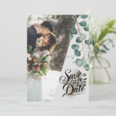 Moderne waterverf veilige groene eucalyptus bruilo save the date (Staand voorkant)