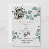 Moderne waterverf veilige groene eucalyptus bruilo save the date (Achterkant)