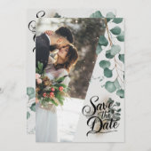 Moderne waterverf veilige groene eucalyptus bruilo save the date (Voorkant / Achterkant)