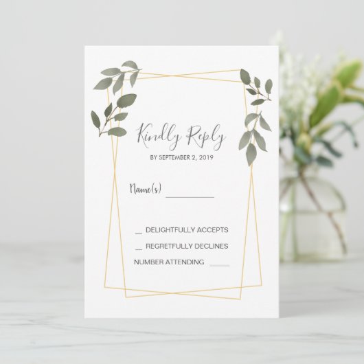 Moderne waterverf verlaat gouden lijst RSVP Kaart (Staand voorkant)