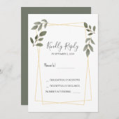 Moderne waterverf verlaat gouden lijst RSVP Kaart (Voorkant / Achterkant)