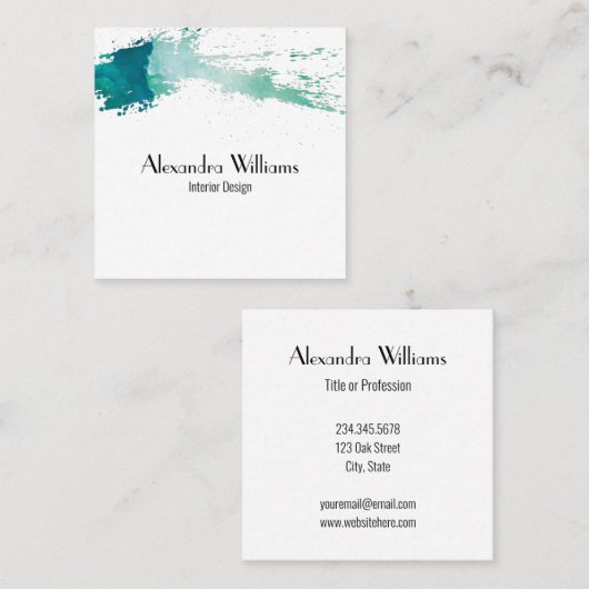 Moderne Waterverf Vierkante Visitekaartje (Voorkant / Achterkant)