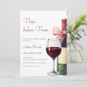 Moderne Waterverf Vino Before Vows Bruidsfeest Kaart (Staand voorkant)