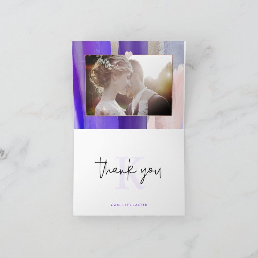 Moderne Waterverf, Violet Roos Gold Dank u Bedankkaart (Binnen)