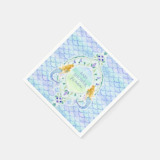 Moderne Waterverf visschaal Zeemeermin Baby shower Servetten (Hoek)