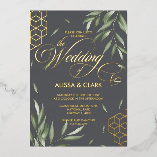 Moderne Waterverf Vloeibare geometrische accenten Folie Uitnodiging (Voorkant)