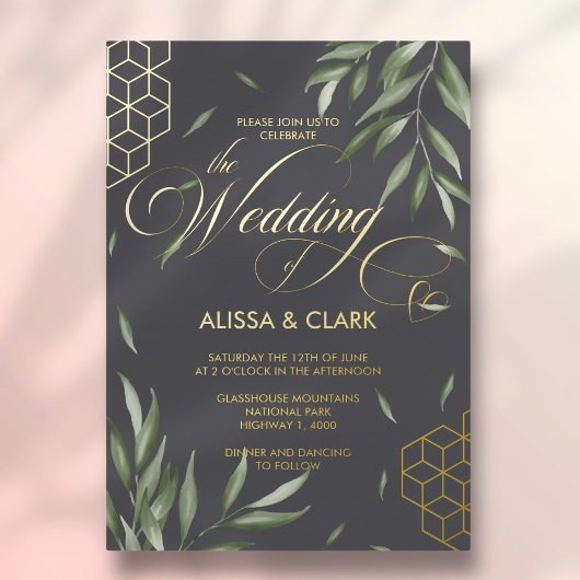 Moderne Waterverf Vloeibare geometrische accenten Folie Uitnodiging