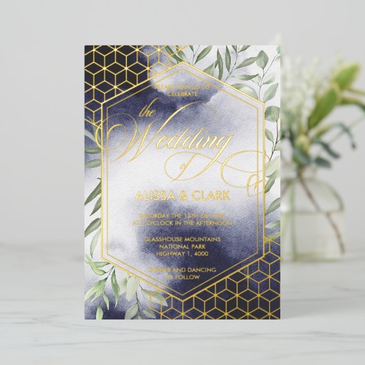 Moderne Waterverf Vloeiend Vet Geometrisch Lijst Folie Uitnodiging (Staand Voorkant)