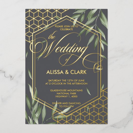 Moderne Waterverf Vloeiend Vet Geometrisch Lijst Folie Uitnodiging (Voorkant)