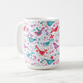 Moderne Waterverf vogels en bloemen kleurrijk Koffiemok (Voorkant links)