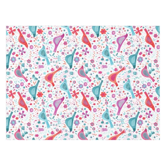 Moderne Waterverf vogels en bloemen kleurrijke ver Tafelkleed (Voorkant (Horizontaal))