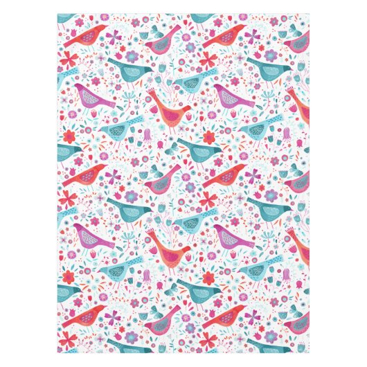 Moderne Waterverf vogels en bloemen kleurrijke ver Tafelkleed (Voorkant)