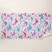 Moderne Waterverf vogels en bloemen Strandlaken (Voorkant)