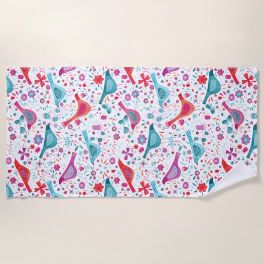 Moderne Waterverf vogels en bloemen Strandlaken (Voorkant)