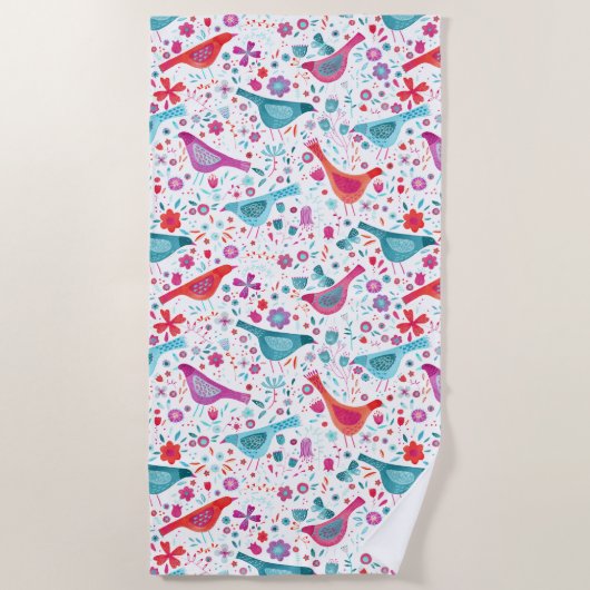 Moderne Waterverf vogels en bloemen Strandlaken (Voorkant)