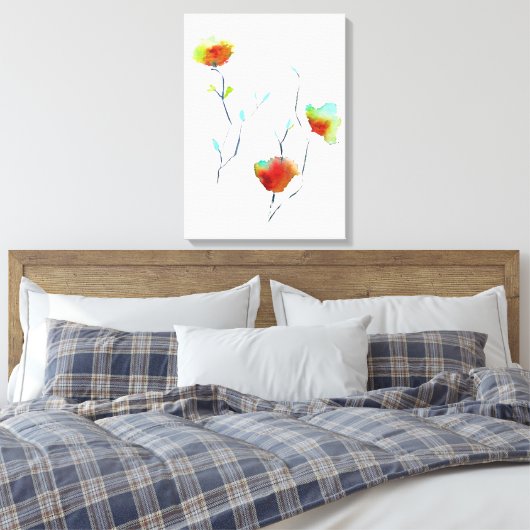 Moderne waterverf voor Abstracte kunstbloemen Canvas Afdruk (Insitu (Slaapkamer))
