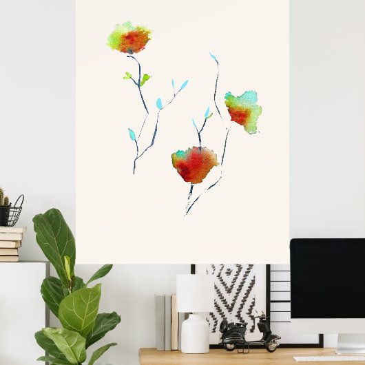 Moderne waterverf voor Abstracte kunstbloemen Poster (Thuiskantoor)