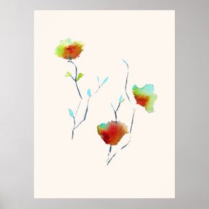 Moderne waterverf voor Abstracte kunstbloemen Poster