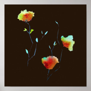 Moderne waterverf voor Abstracte kunstbloemen Poster