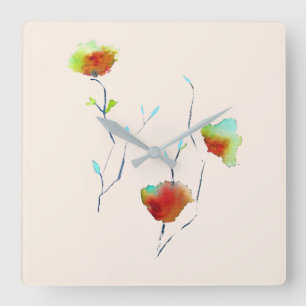 Moderne waterverf voor Abstracte kunstbloemen Vierkante Klok