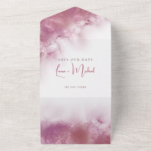 Moderne waterverf voor drivoudig huwelijk all in one uitnodiging (Buitenkant)