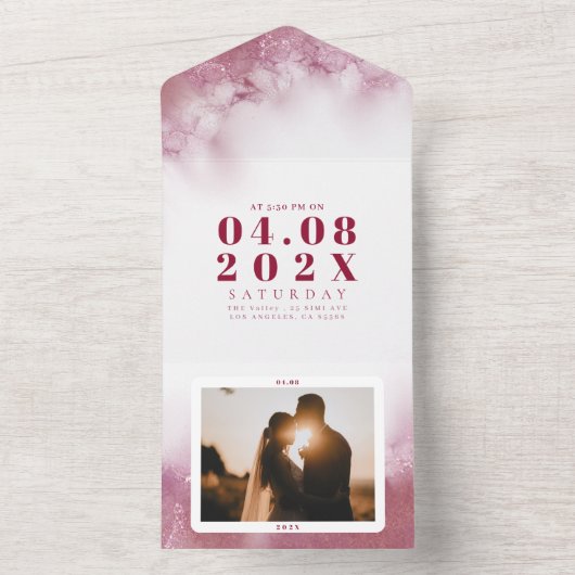 Moderne waterverf voor drivoudig huwelijk all in one uitnodiging (Binnen)