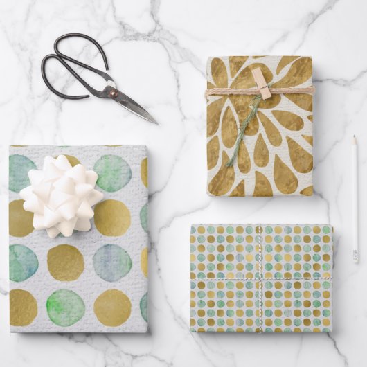 Moderne Waterverf voor groen en goud Inpakpapier Vel (Voorkant)