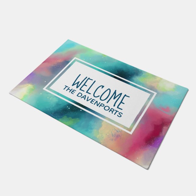 Moderne Waterverf voor groene en rode ruimte Deurmat (Schuin)