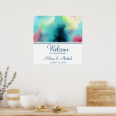 Moderne Waterverf voor groene en rode ruimte Poster (Keuken)