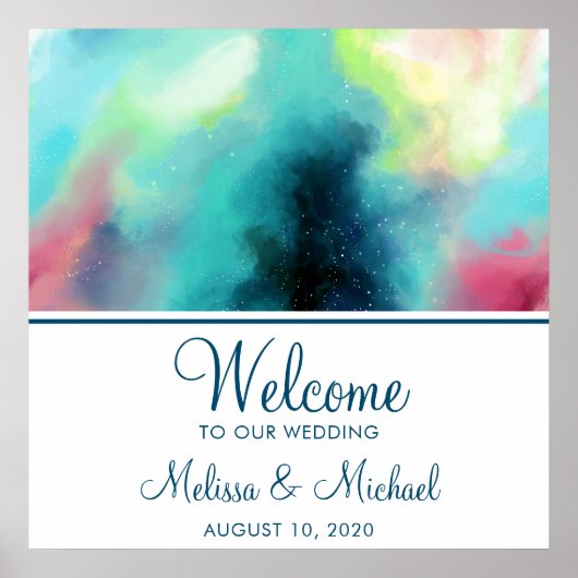 Moderne Waterverf voor groene en rode ruimte Poster (Voorkant)