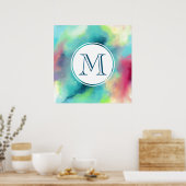 Moderne Waterverf voor groene en rode ruimte Poster (Keuken)