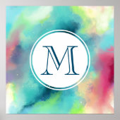 Moderne Waterverf voor groene en rode ruimte Poster (Voorkant)