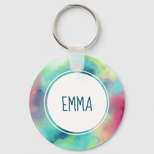 Moderne Waterverf voor groene en rode ruimte Sleutelhanger (Voorkant)