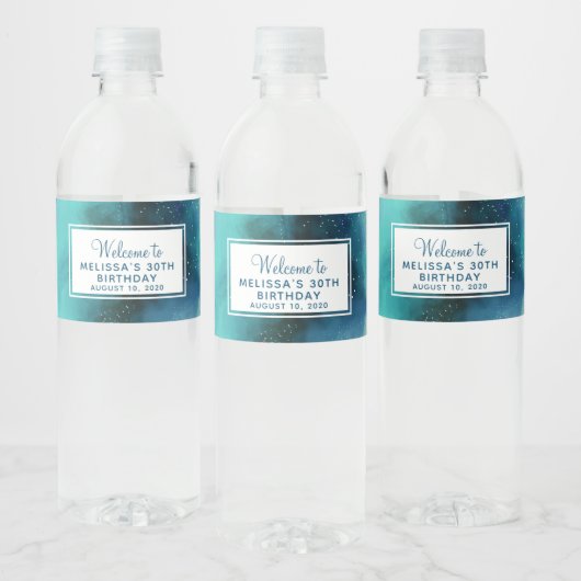 Moderne Waterverf voor groene en rode ruimte Waterfles Etiket (Flessen)