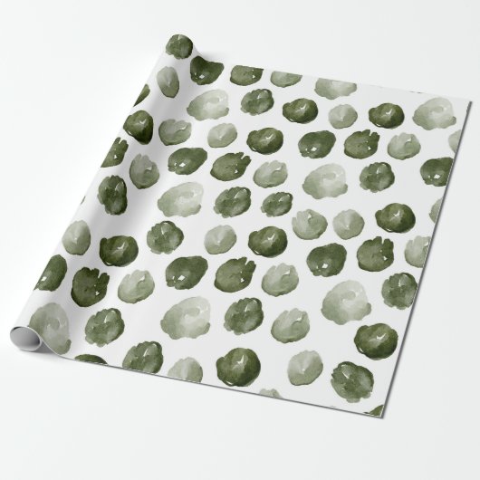 Moderne Waterverf voor kerstmis Groene Stippen Cadeaupapier (Uitgerold)