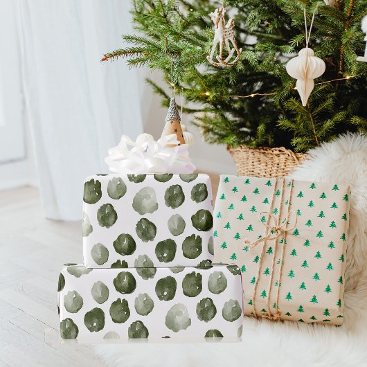 Moderne Waterverf voor kerstmis Groene Stippen Cadeaupapier