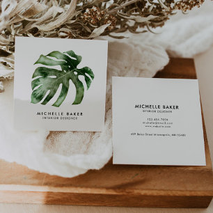Moderne Waterverf voor tropisch groen leder Vierkante Visitekaartje